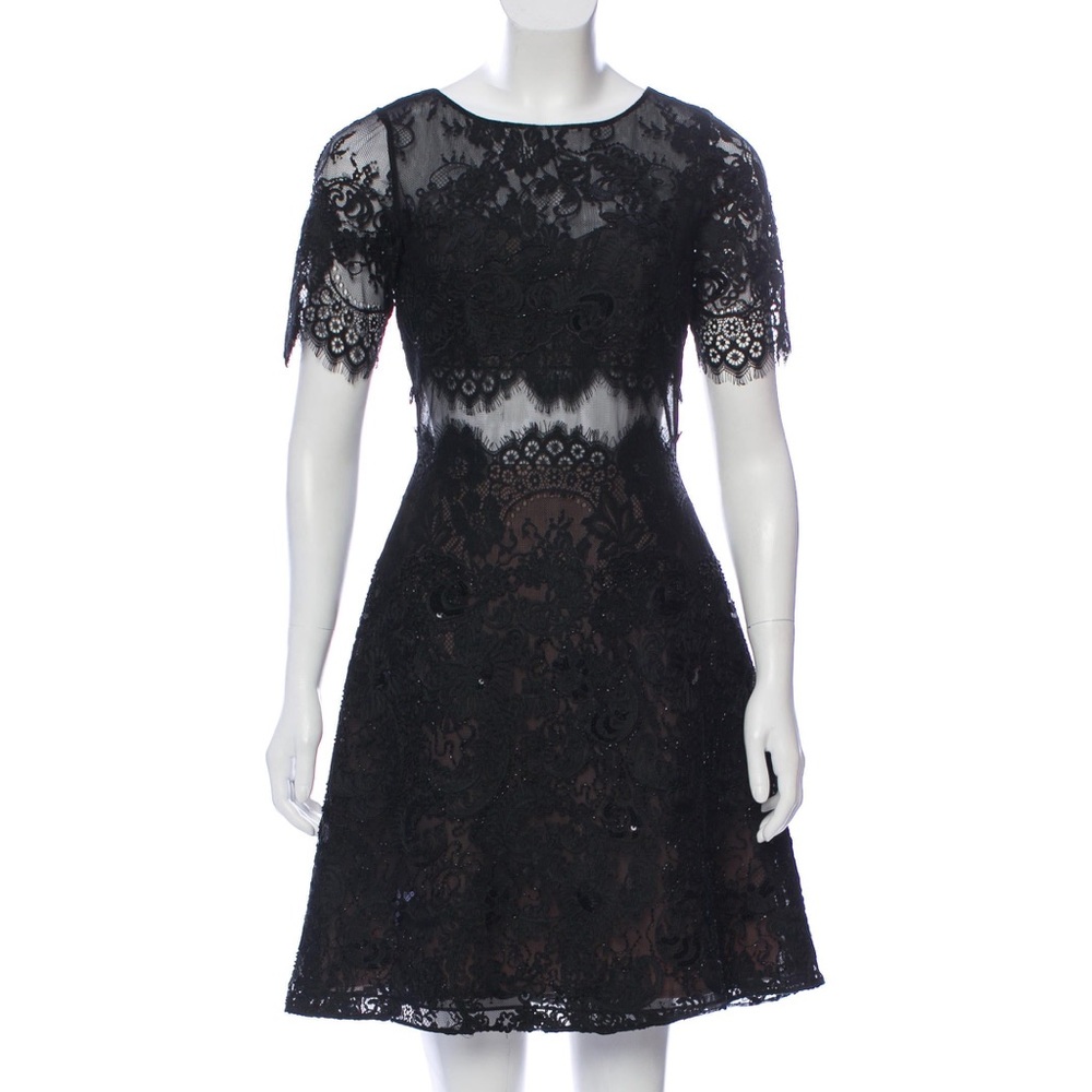 Marchesa Notte embellished short sleeve dress
